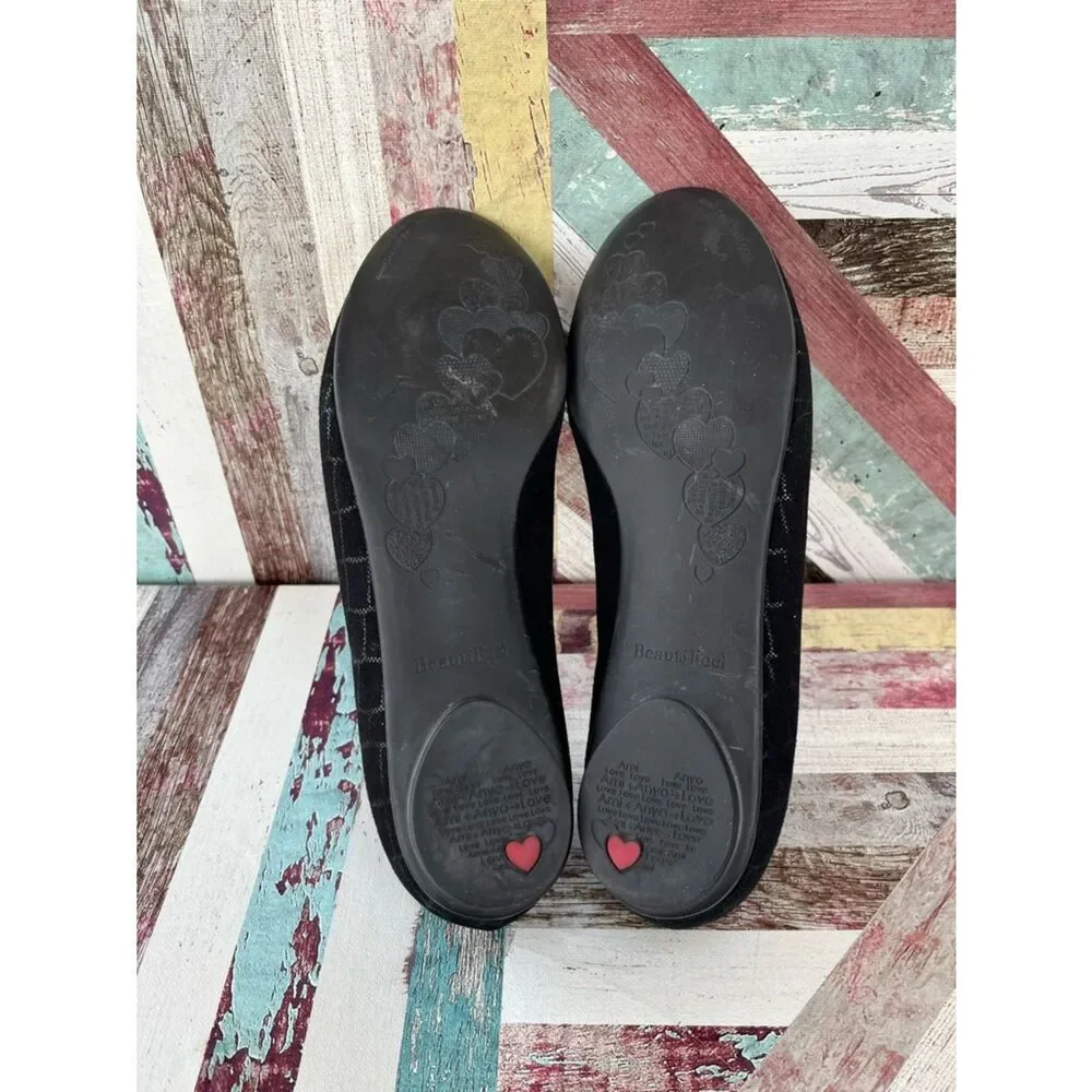 BeautiFeel Women’s Jolie Ballet Flat Shoes Black Crocco Suede Lthr EUC  SZ 6.5